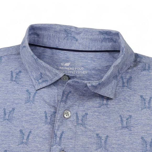 Vineyard Vines Palmero Polo Shirt Mens XS Blue OTG Palm Tree Print Golf Soft - Picture 1 of 11
